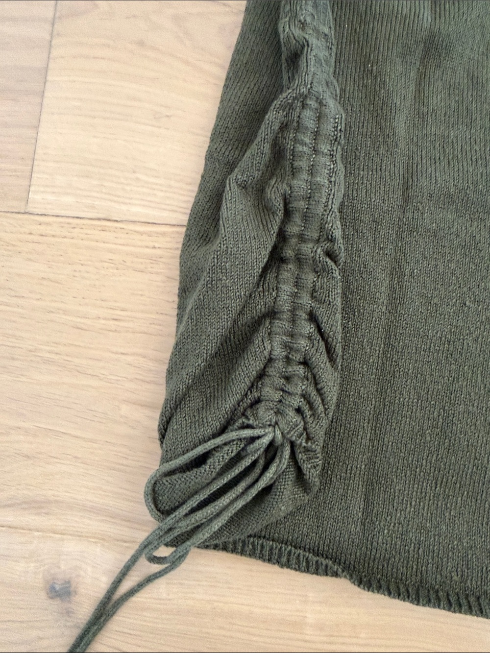 Olive Ribbed Drawstring Mini Skirt - Women's Knit Mini with matching top - Picture 4 of 8